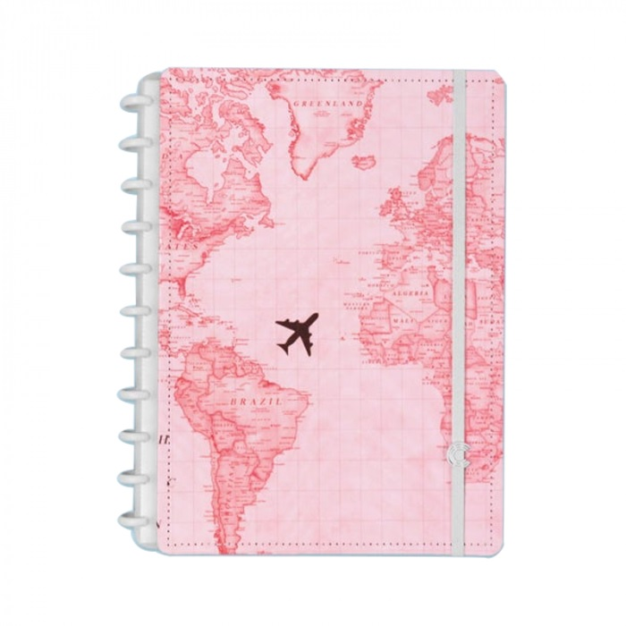Caderno Inteligente 80f Grande Mapa Mundi Rosa CIGD4107