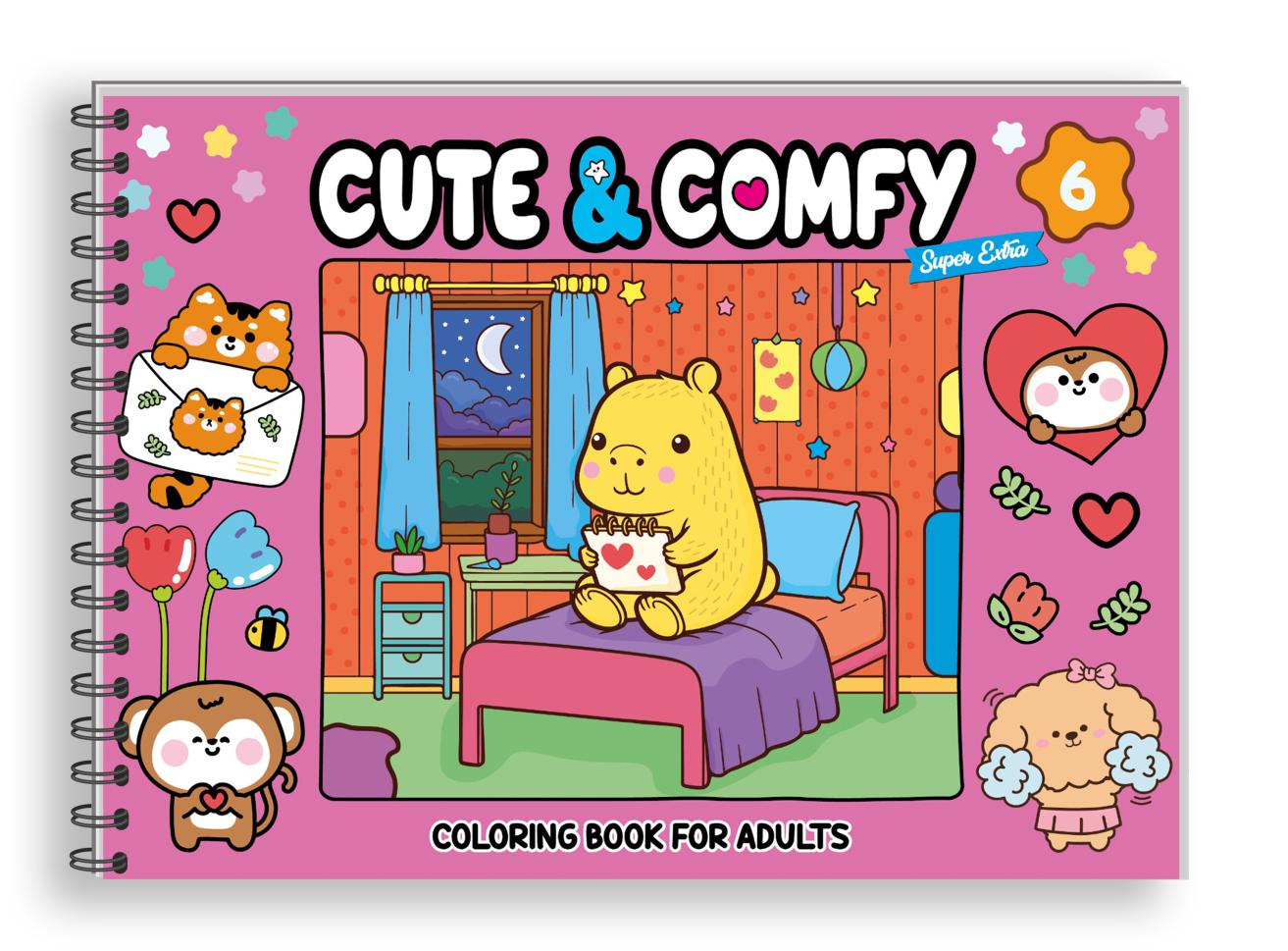 Cute & Comfy Super Extra - Livro de Colorir Adulto - Capa Dura Holográfica