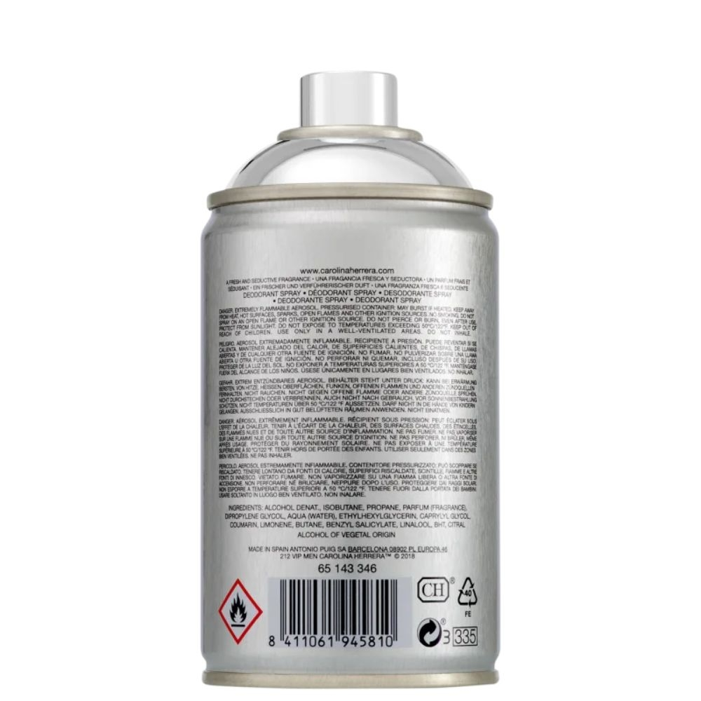 212 VIP Men Carolina Herrera Body Spray Masculino -250 ml
