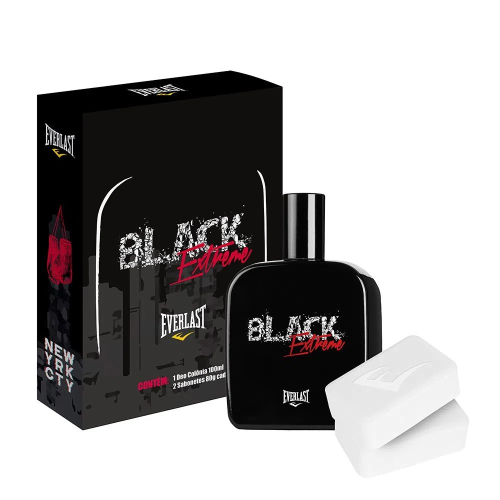 Kit Everlast Black Extreme Deo Colônia Masculino + 02 Sabonetes-100 ml