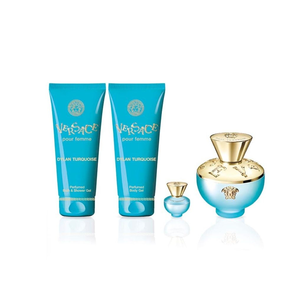 Kit Dylan Turquoise Feminino Versace + Gel de Banho + Loção Corporal + Travel 5ml -100 ml