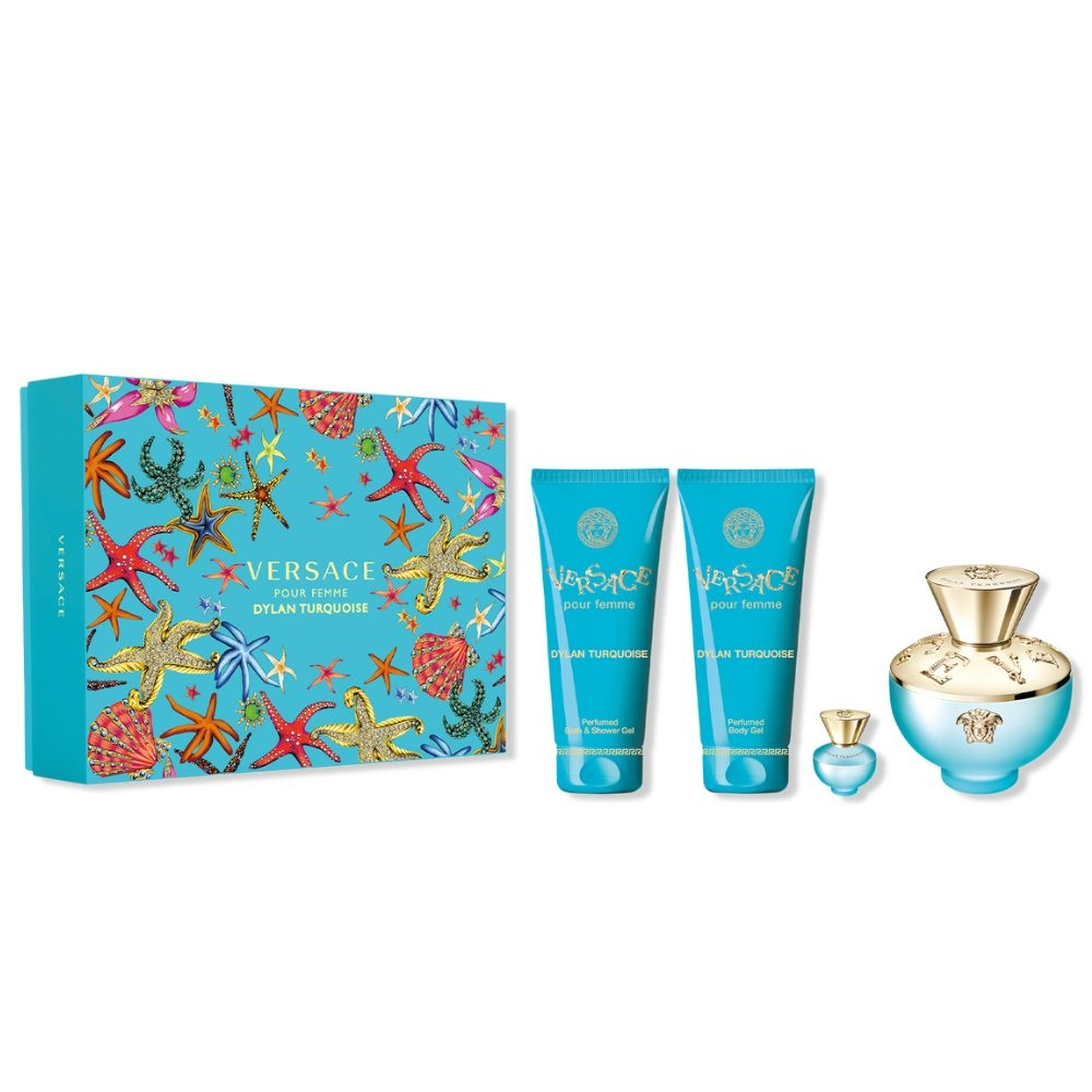 Kit Dylan Turquoise Feminino Versace + Gel de Banho + Loção Corporal + Travel 5ml -100 ml