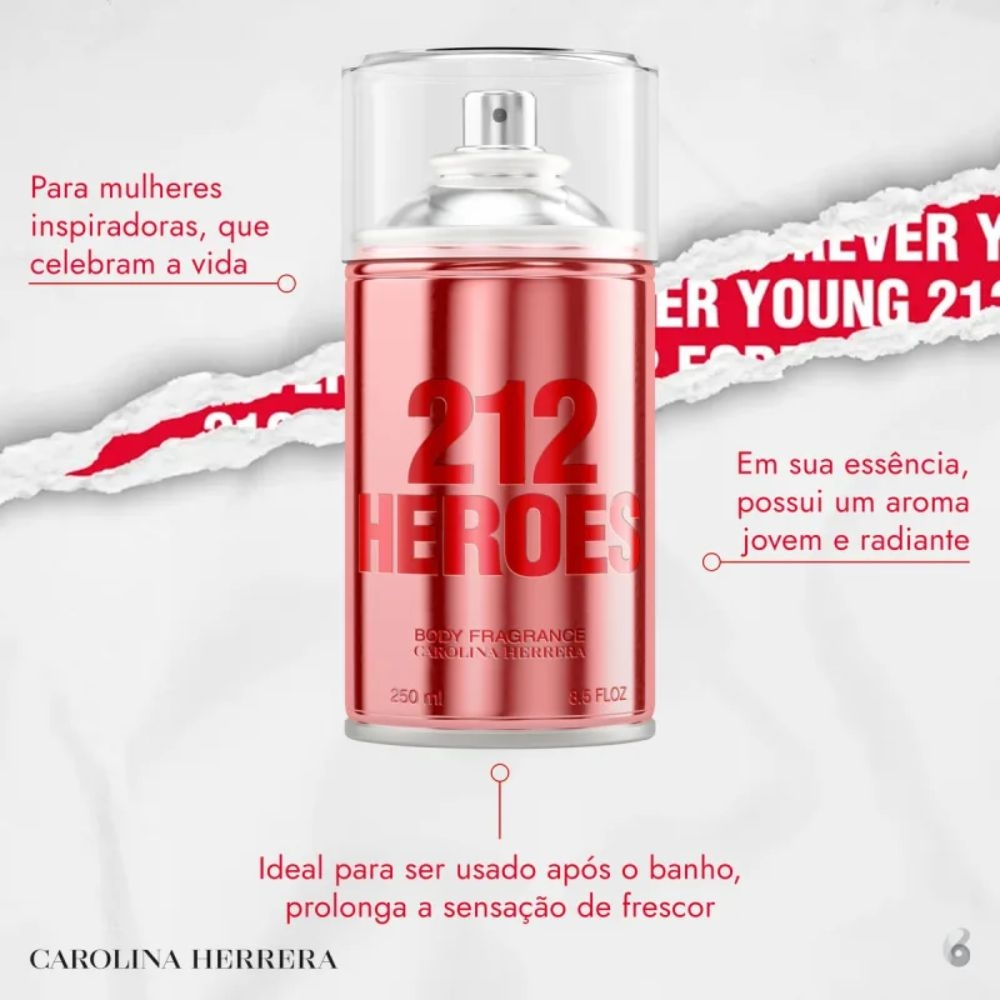 212 Heroes Carolina Herrera Body Spray Feminino -250 ml