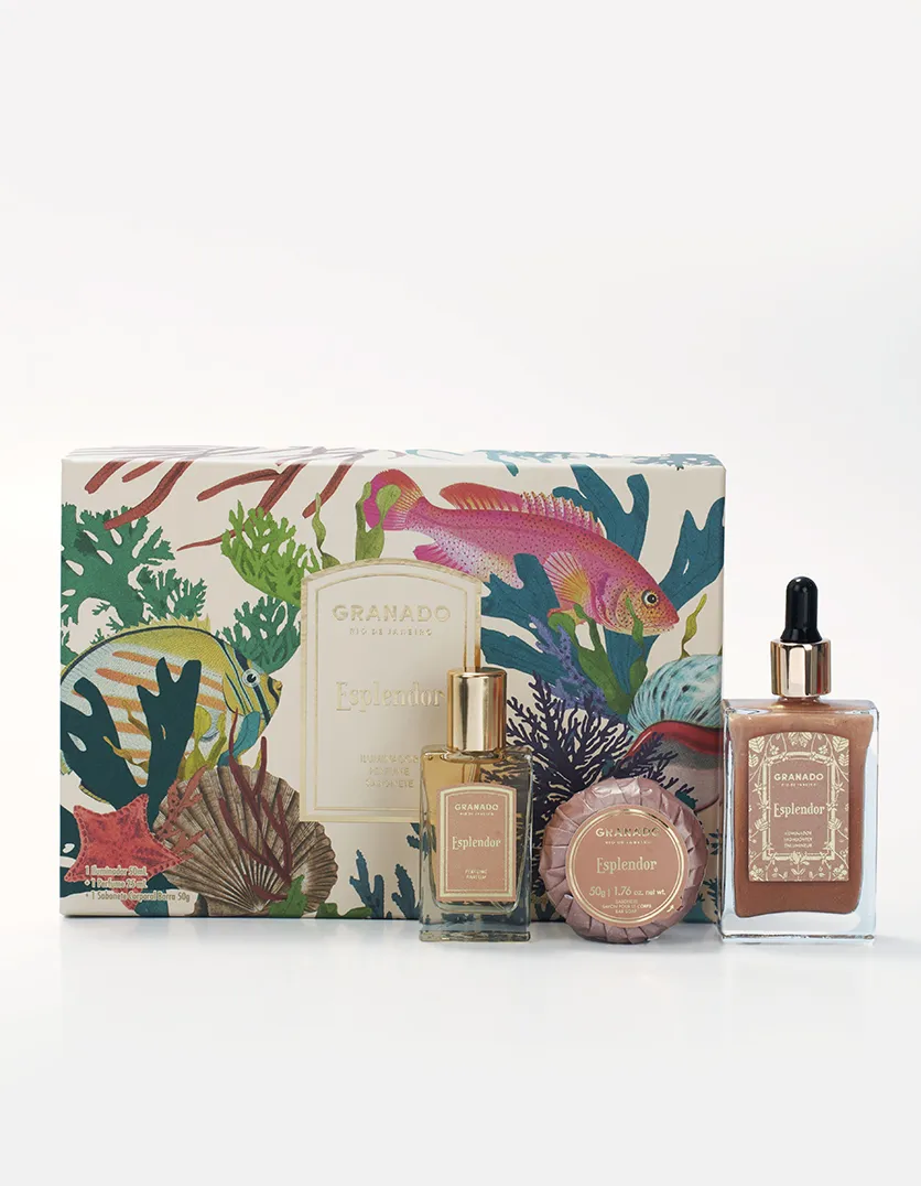 Kit Iluminador + Perfume + Sabonete em Barra Esplendor