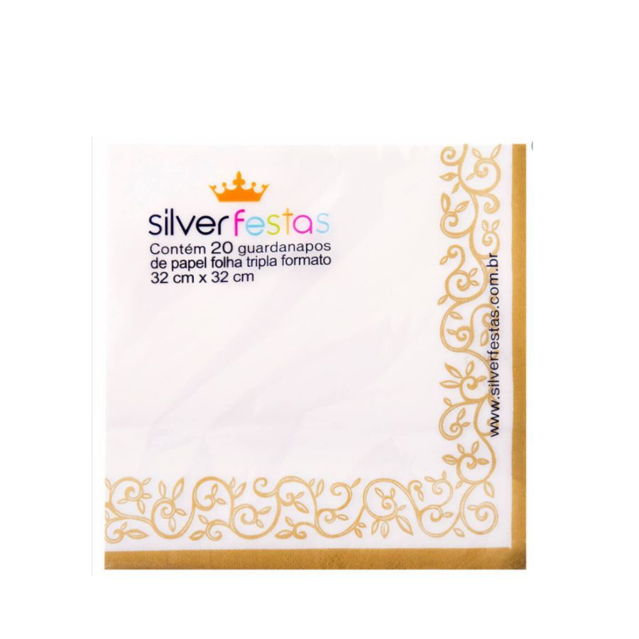 Guardanapo de Papel Folha Dupla Borda Dourada Silver Festa 20 unidades